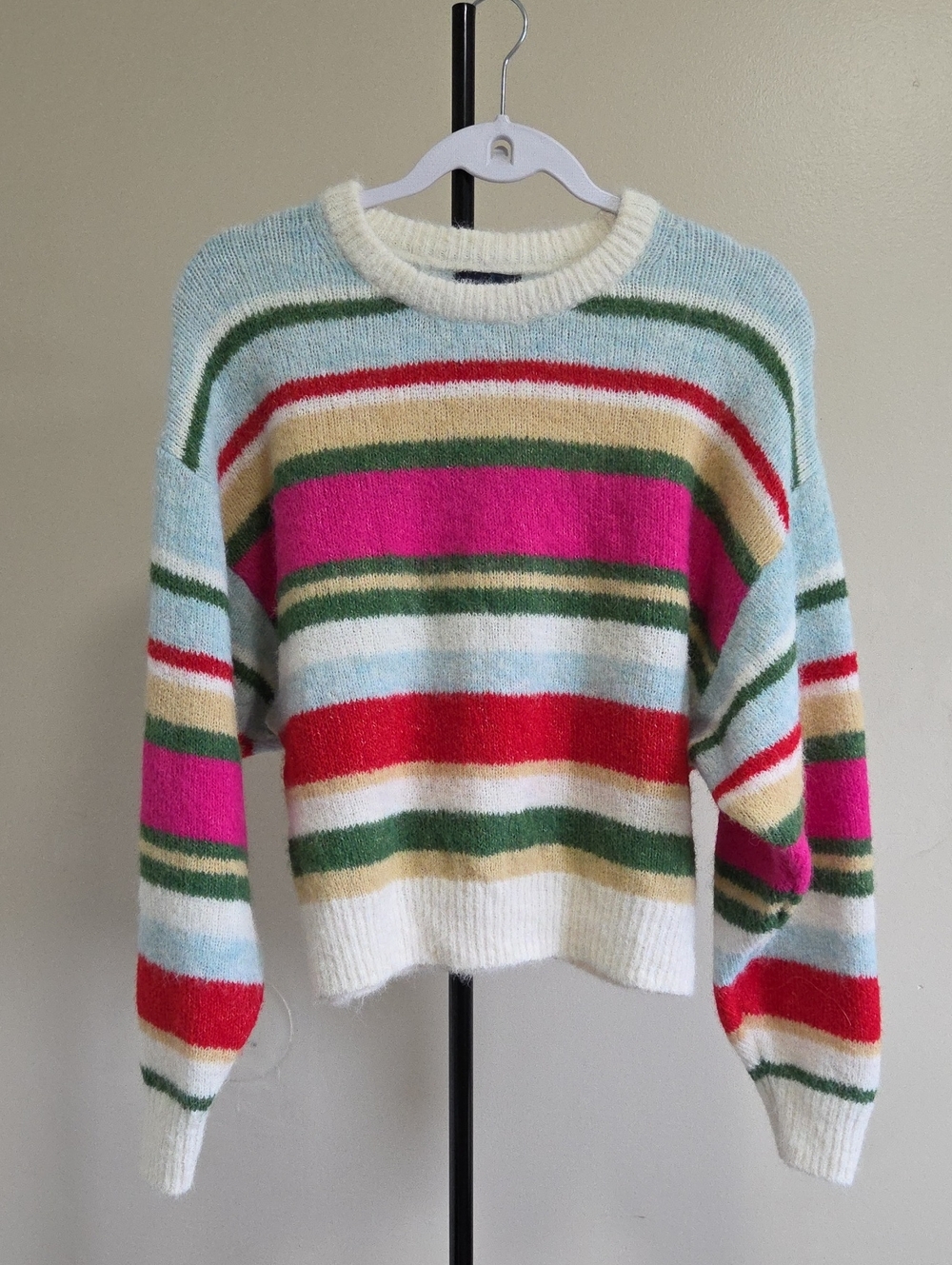 GAP Striped Multicolor Crewneck Sweater - White, Pink & Green